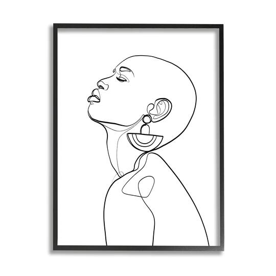 Stupell Industries Woman Wearing Circular Earrings Black Line Fluid Abstraction in Black Frame Wall Art